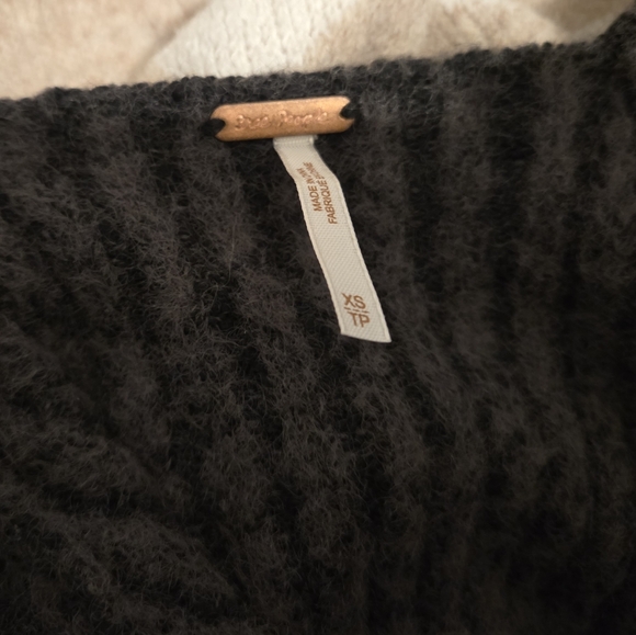 Free People Katie Ribbed Cropped Sweater Black Combo XS Puff Sleeve - Picture 6 of 8